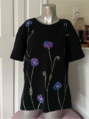 Vintage 80s CITE Black & Purple Floral Graphic Tee